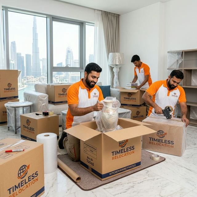 Professional movers and packers carefully loading furniture in Dubai